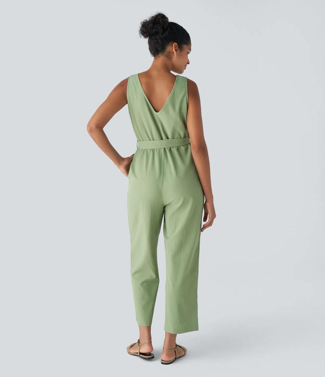 NWT Halara V Neck Belted Pocket Casual Jumpsuit Size M
