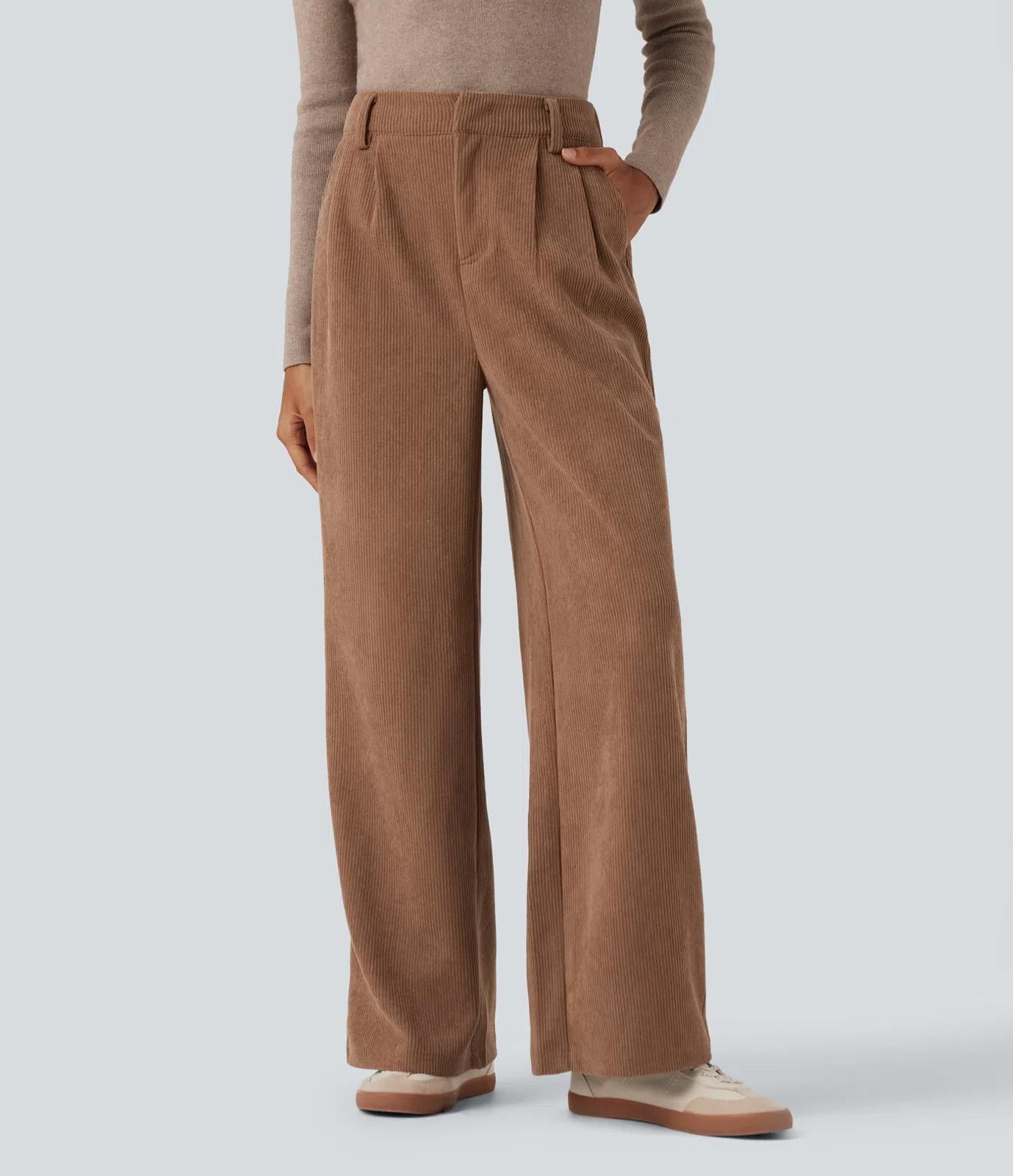 NWT Halara High Waisted Corduroy Casual Pants Cocoa Brown Size Large, Tall