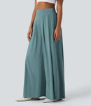 NWT Halara Breezeful High Waist Shirred Flowy Palazzo Casual Pants Stone Blue L