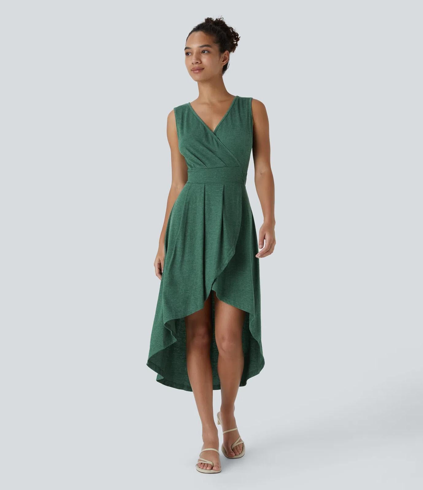 NWT Halara Deep V Neck Sleeveless High Low Flowy Midi Casual Dress Size - XL