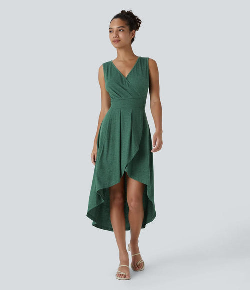 NWT Halara Deep V Neck Sleeveless High Low Flowy Midi Casual Dress Size - XL