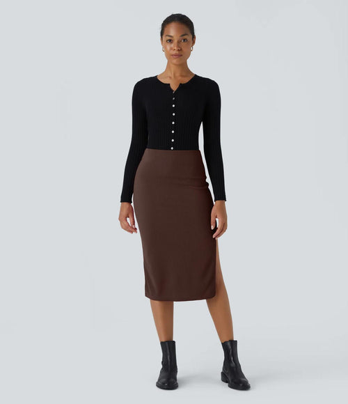 NWT Halara Ribbed High Waisted Bodycon Midi Casual Skirt Chestnut S