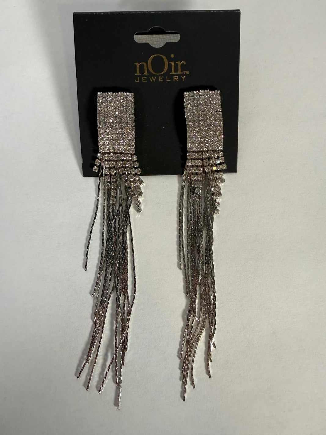 NWT nOir Jewelry Silver Rhinestone Fringe Earrings