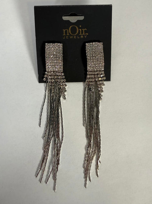 NWT nOir Jewelry Silver Rhinestone Fringe Earrings