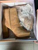 Lisa Vicky Cognac Split Suede Heeled Boots Size 9.5 M New in box