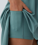 NWT Halara Breezeful High Low 2-Piece Pocket Flowy Casual Dress Stone Blue XS