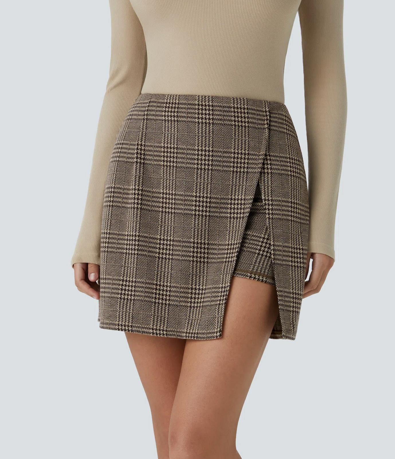 NWT Halara High Waisted 2-in-1 Pocket Houndstooth Plaid Mini Casual Skirt S