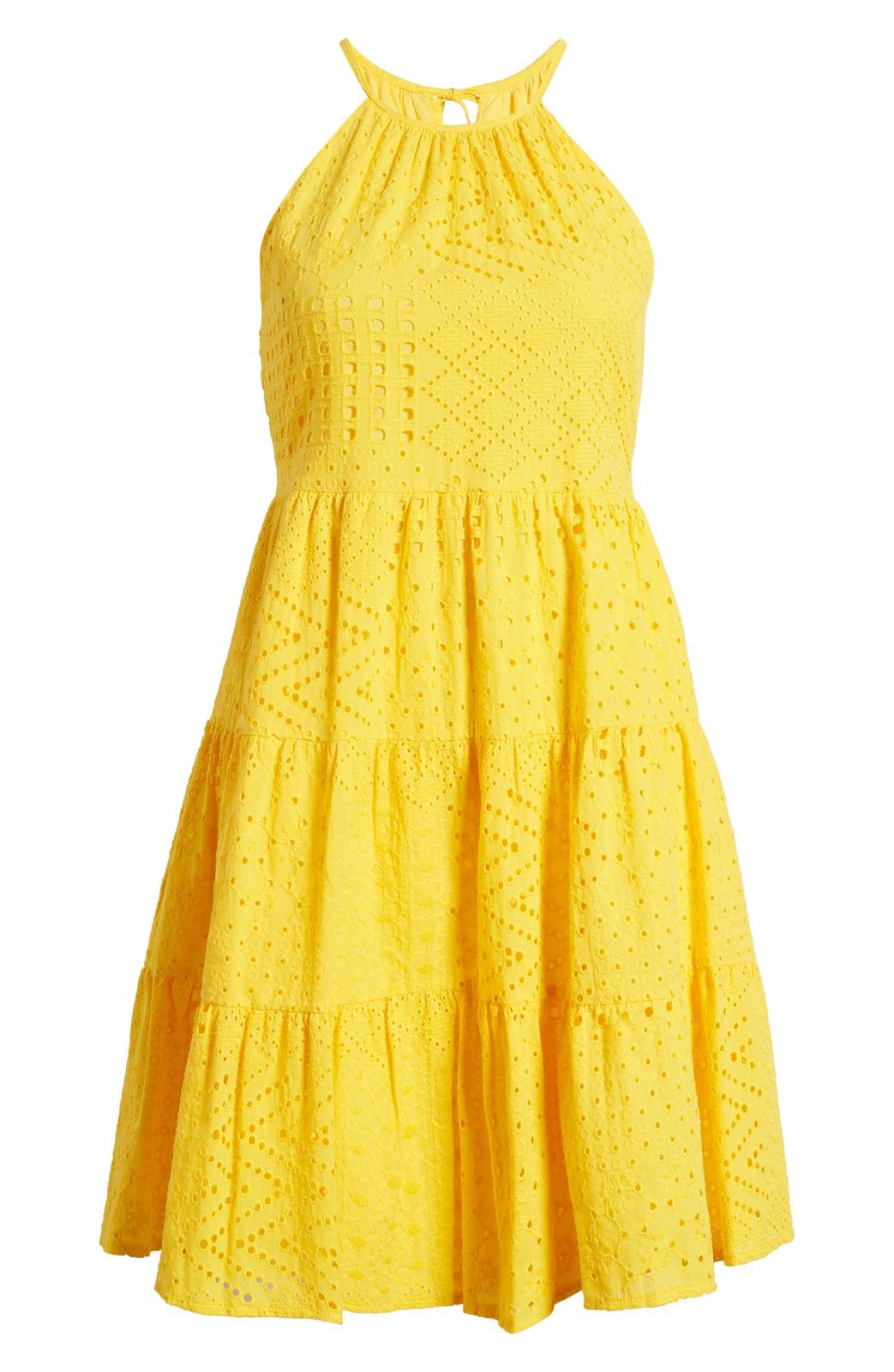 NWT Eliza J Yellow Midi Dress with Eyelet Detail Size 4