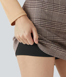 NWT Halara High Waisted 2-in-1 Houndstooth Plaid Mini Work Skirt Brown Plaid L