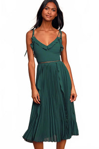 Lulus Never a Dull Moment Emerald Green Tie-Strap Pleated Midi Dress - XXS NWT