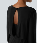 NWT Halara SoftlyZero Long Sleeve Keyhole Back 2-in-1 Pocket Wide Leg Jumpsuit S