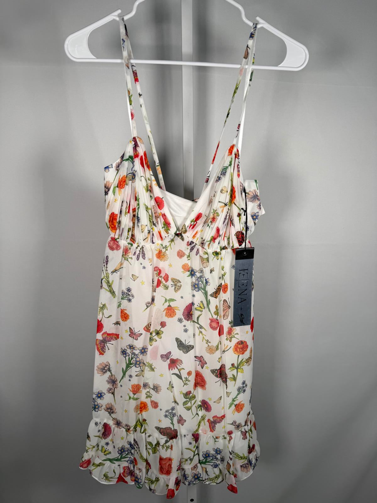 NWT Mac Duggal Apparel White Butterfly Print Ruffle Hem Mini Dress Size 6