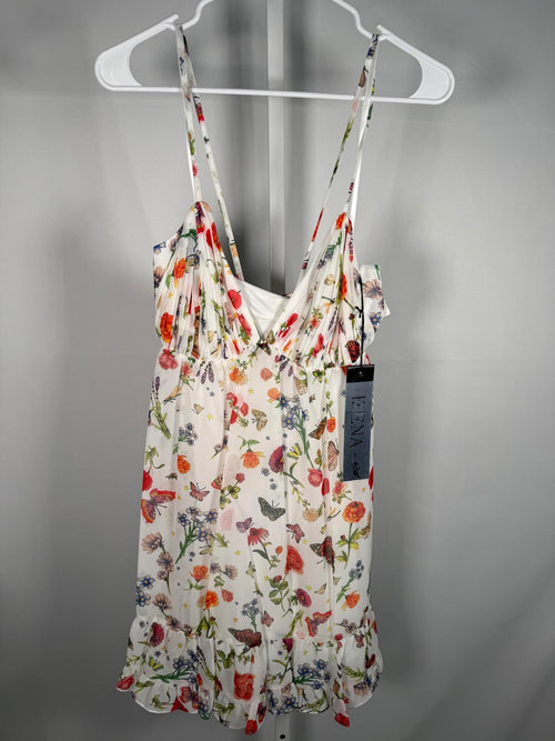 NWT Mac Duggal Apparel White Butterfly Print Ruffle Hem Mini Dress Size 6