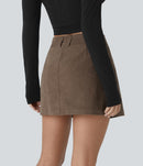 NWT Halara Mid Low Rise 2-in-1 A Line Mini Casual Corduroy Skirt Camelia Brown L