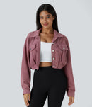 NWT Halara Pocket Cropped Corduroy Casual Jacket Mauvewood Large