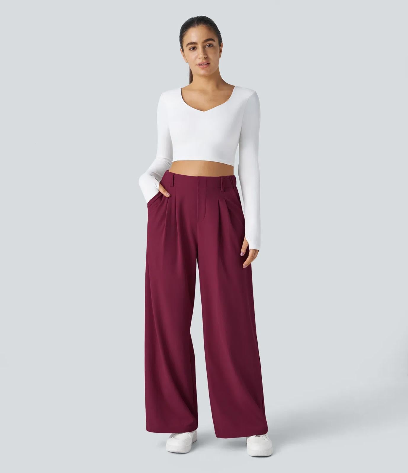 NWT Halara Flex™ High Waisted Pocket Wide Leg Waffle Work Pants Anemone L Petite