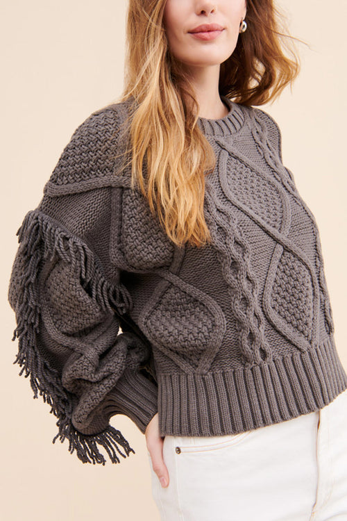 NWT Line & Dot Jasper Fringe Sweater Charcoal Size XS