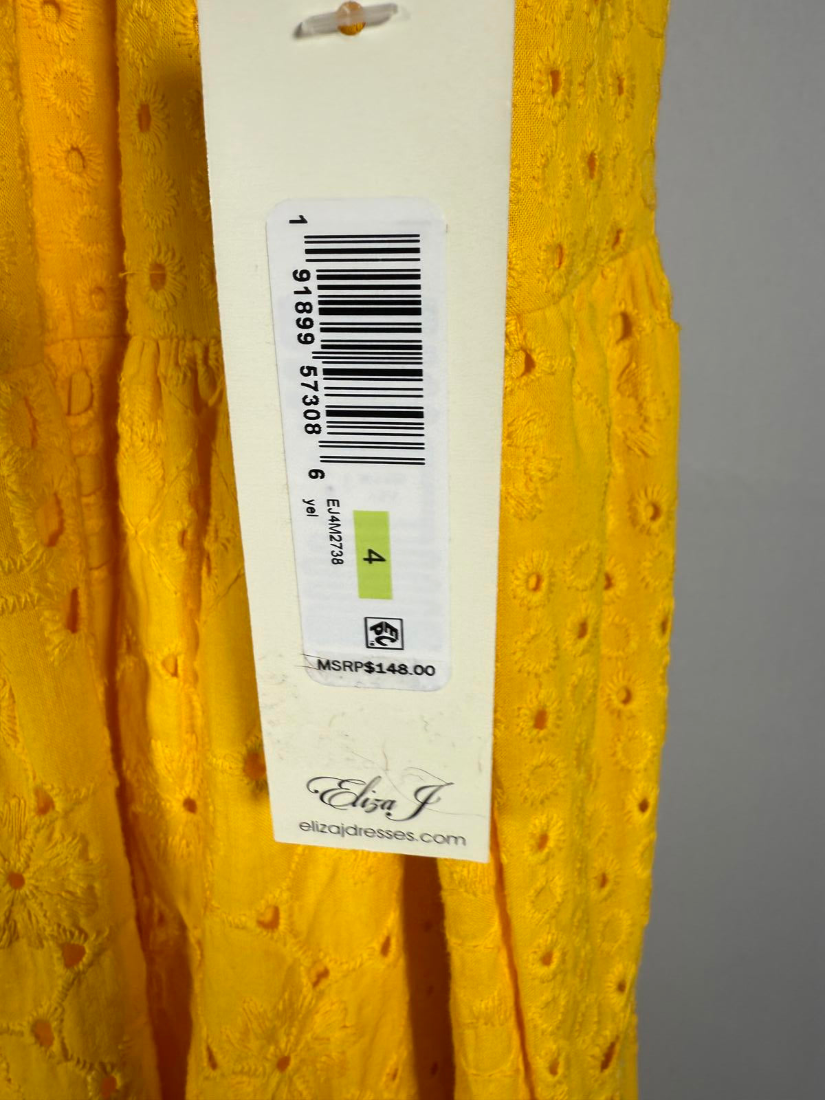 NWT Eliza J Yellow Midi Dress with Eyelet Detail Size 4