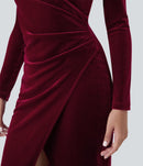 NWT Halara V Neck Long Sleeve Ruched Velvet Midi Casual Dress Size M