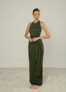 Atelier Olive Green Maxi Dress with Tie Detail Size M