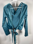 NWT Lulus Lovely Outing Teal Green Satin Cowl Neck Backless Tie-Back Top Size S