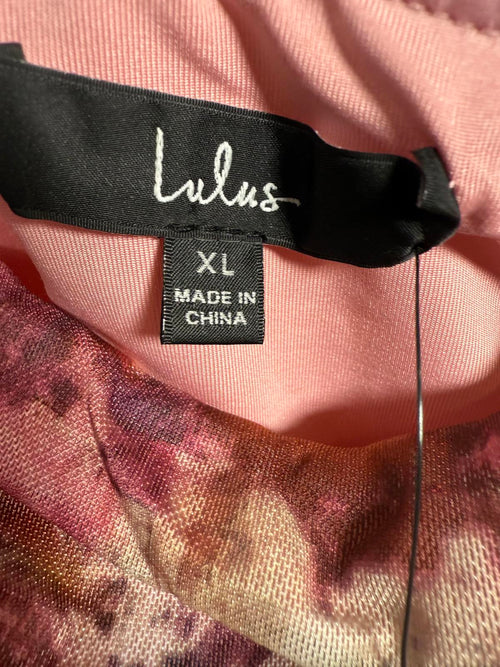 Lulus Flirty Focus Pink Multi Abstract Print Mesh Strapless Crop Top - XL NWT