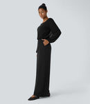 NWT Halara SoftlyZero Long Sleeve Keyhole Back 2-in-1 Pocket Wide Leg Jumpsuit S