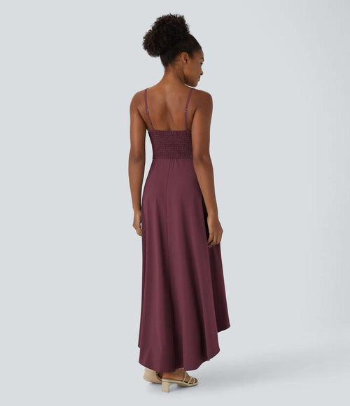 NWT Halara Breezeful Shirred High Low Flowy Quick Dry Maxi Slip Dress Amaranth L