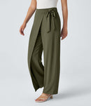 NWT Halara High Waisted Tie Side Wide Leg Work Pants Burnt Olive Size Large