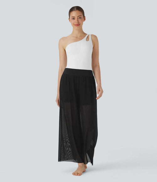 NWT Halara High Waisted 2-in-1 Mesh Wide Leg Flowy Dance Pants Black Size S
