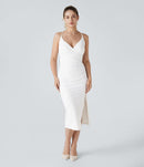 NWT Halara SoftlyZero Ruched Lace Up Bodycon Cool Touch Dress-UPF50+ White XS