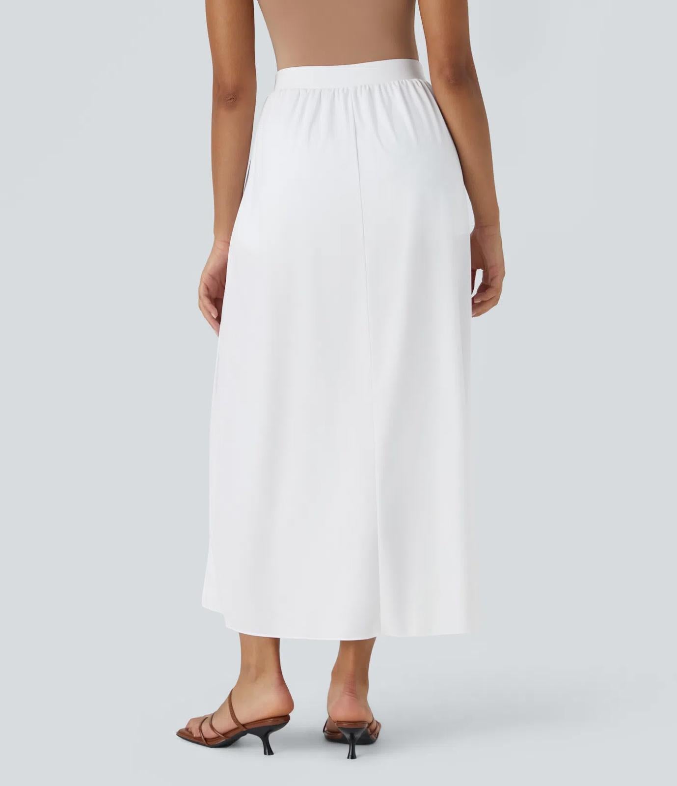NWT Halara Breezeful Tie Front Flowy 2-in-1 Maxi Casual Skirt White L