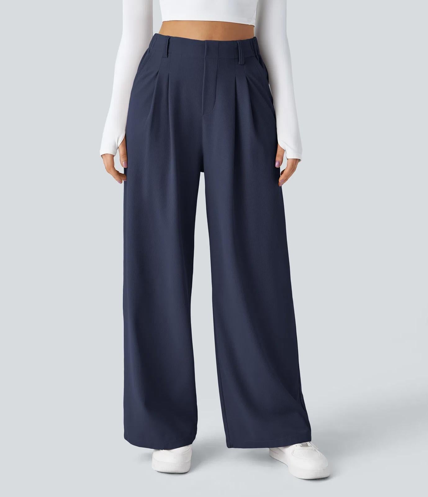 NWT Halara Flex™ High Waisted Pocket Wide Leg Waffle Work Pants Size M Petite