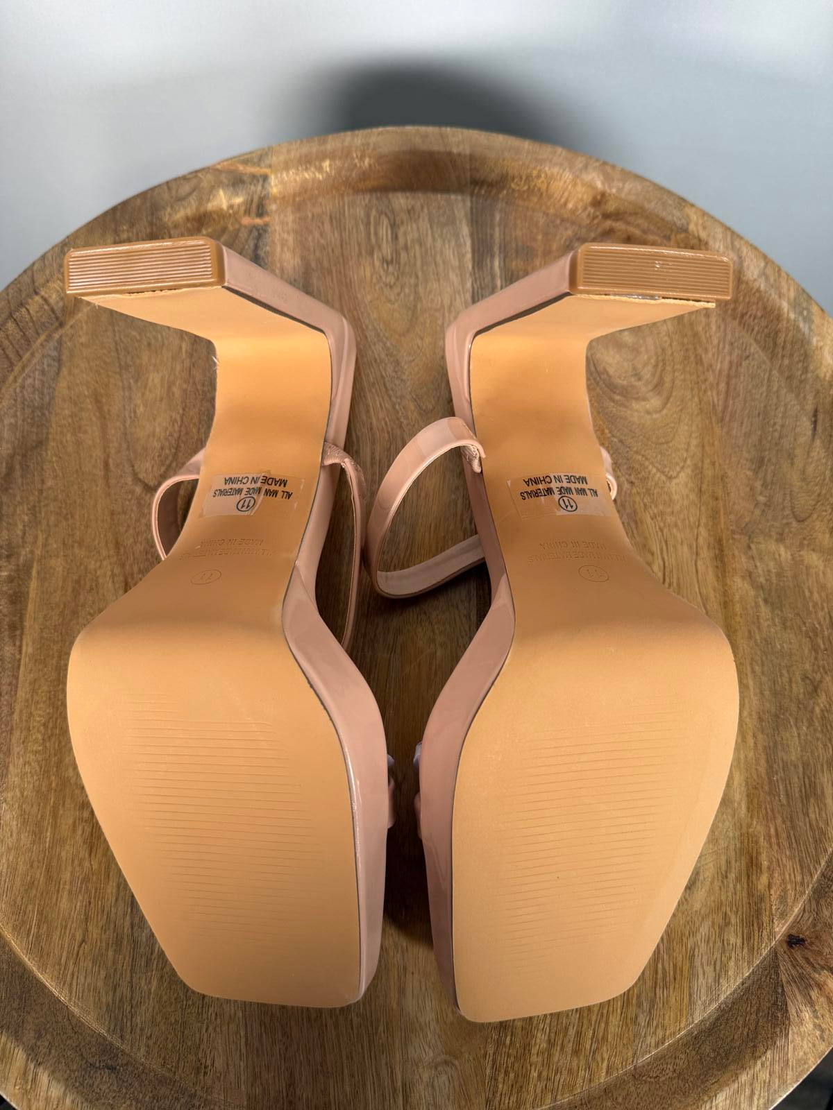 Lulus Fausee Light Nude Patent Square Toe Platform Slide Sandals - 11 NWB