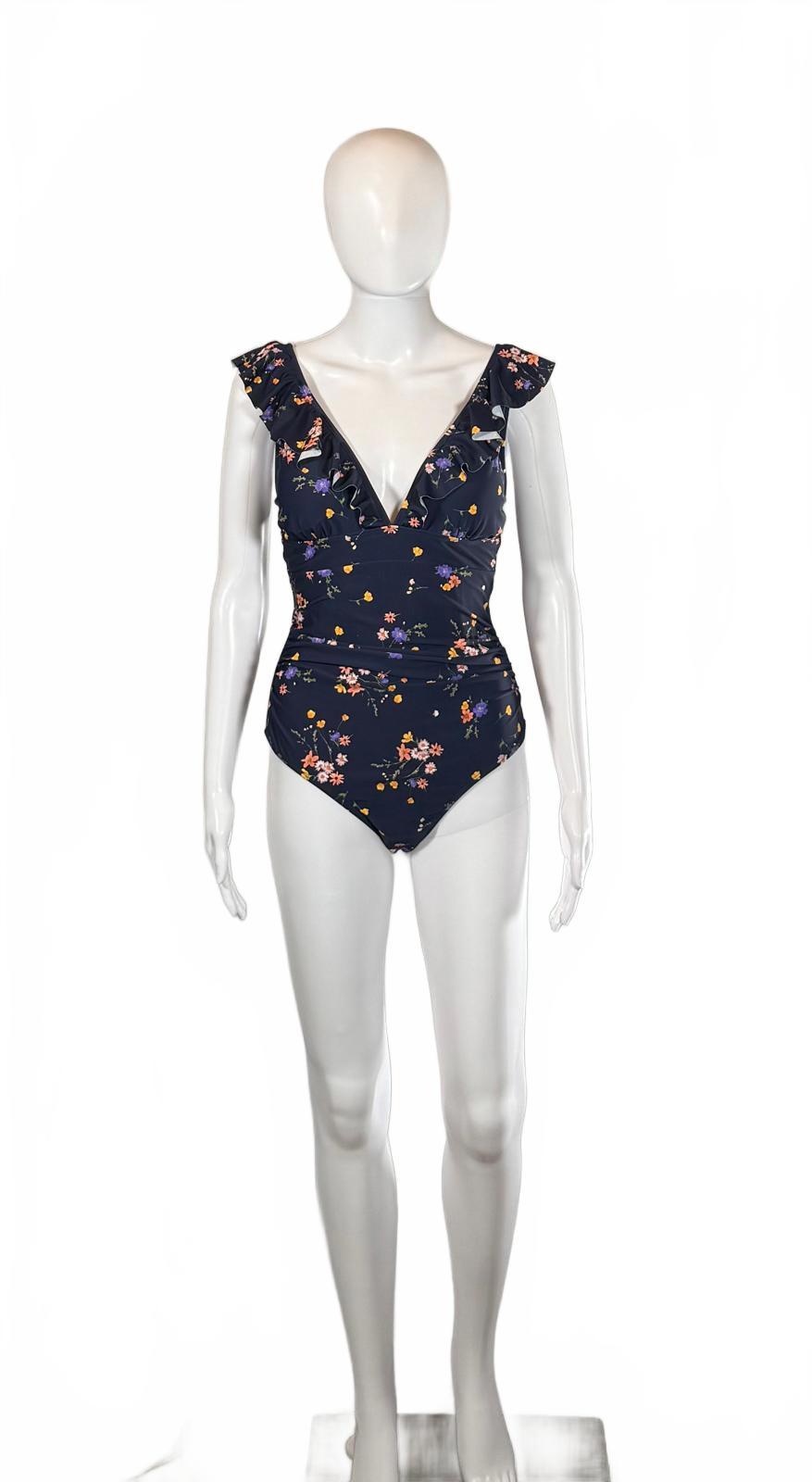 CUPSHE One Piece Swimsuit V Neck Ruffle Tummy Control Floral Print Size M