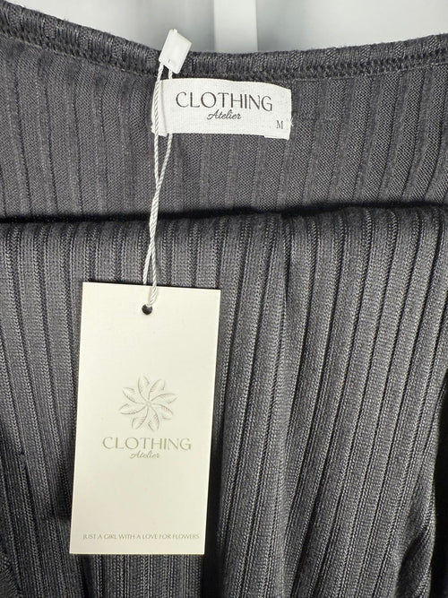 Atelier Women's Wrap Dark Gray Sleeveless Ribbed Knit with Ring Detail Size M