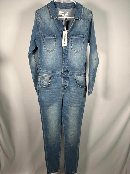 Etienne Marcel Faded Wash Notch Lapel Denim Jumpsuit Size S