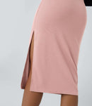 NWT Halara Ribbed High Waisted Bodycon Midi Casual Skirt Mellow Rose Size Medium