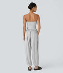 NWT Halara Ribbed Tube Backless Side Pocket Casual Jumpsuit Fog Gray Size L