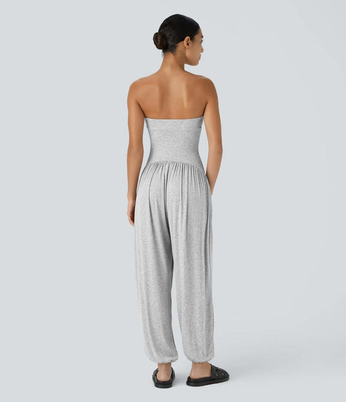NWT Halara Ribbed Tube Backless Side Pocket Casual Jumpsuit Fog Gray Size L
