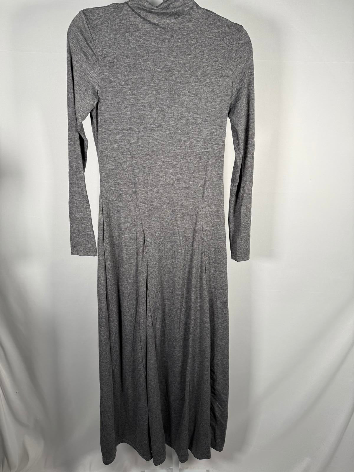 NWT Halara Funnel Neck Long Sleeve Flare Maxi Casual Dress Darl GRAY Floral S