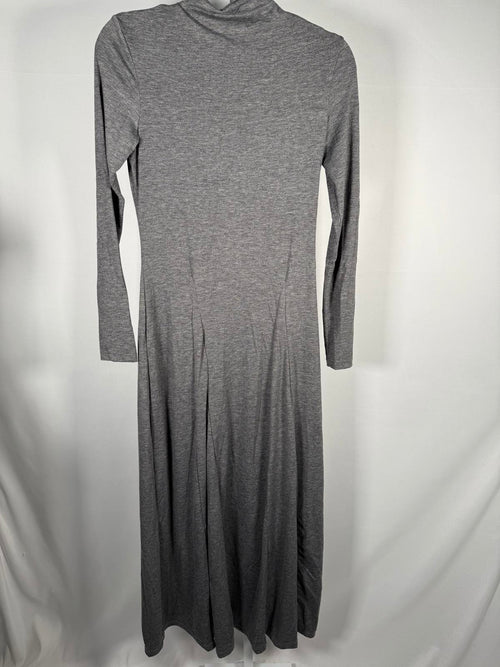 NWT Halara Funnel Neck Long Sleeve Flare Maxi Casual Dress Darl GRAY Floral S