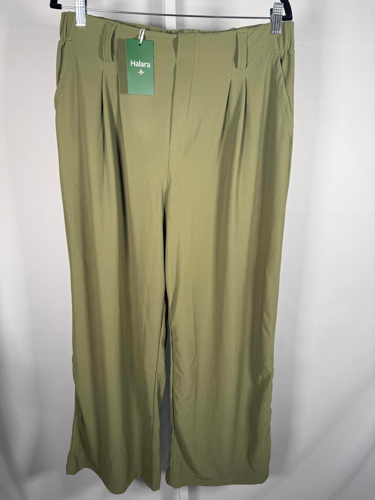 NWT Halara Flex High Waisted Pocket Wide Leg Micro Waffle Work Pants Mosstone XL