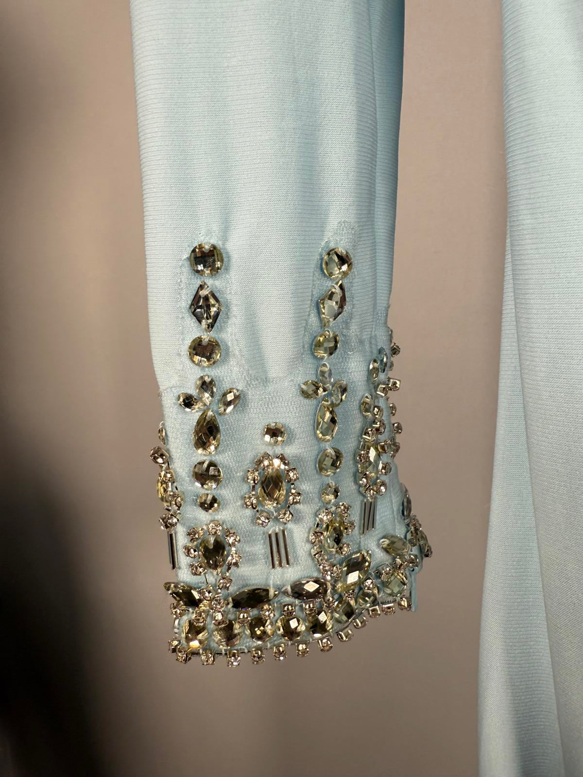 NWT MacDuggal Foldover Long Sleeve Jeweled Midi Dress Powder Blue Size 0