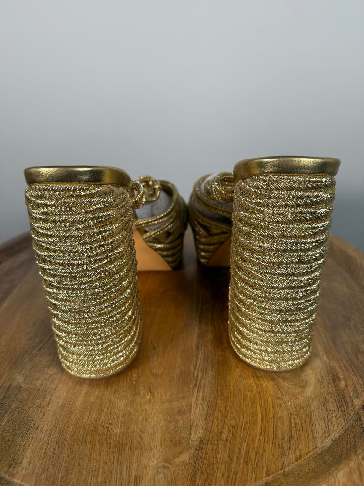 Lulus Seelah Gold Metallic Strappy Platform High Heel Sandals - 11 NWB