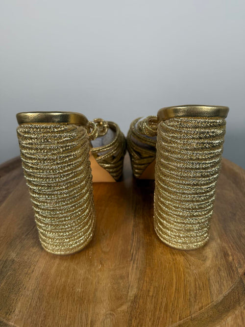 Lulus Seelah Gold Metallic Strappy Platform High Heel Sandals - 11 NWB