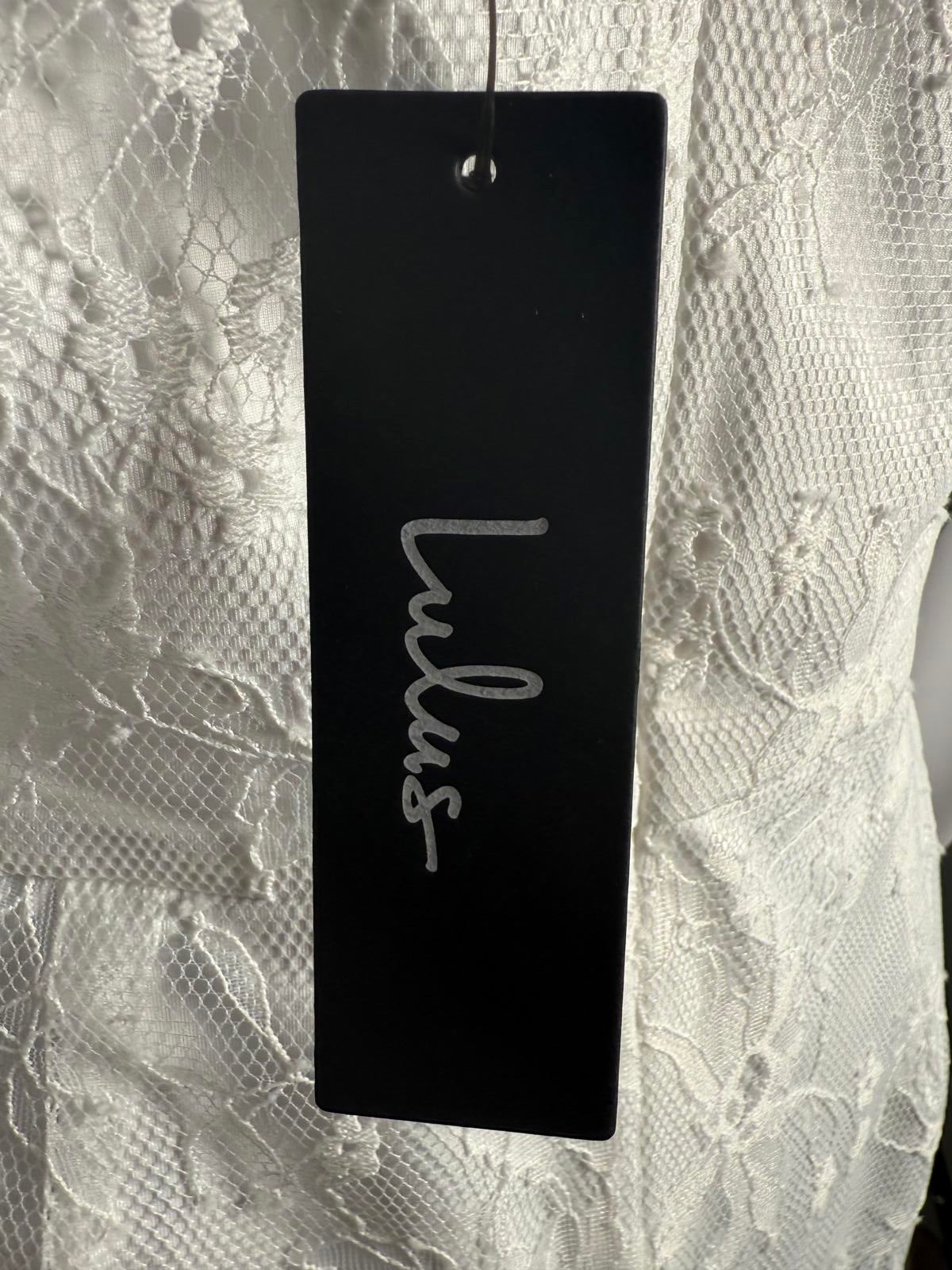 Lulus Elaborate Love White Lace Bustier Tiered High-Low Maxi Dress Size M