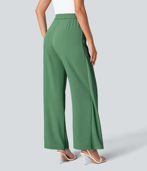 NWT Halara High Waisted Tie Side Wide Leg Work Pants Hills Green L