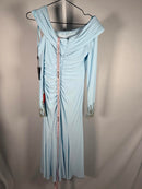 NWT MacDuggal Foldover Long Sleeve Jeweled Midi Dress Powder Blue Size 0