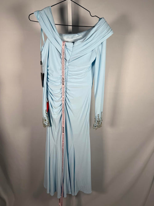 NWT MacDuggal Foldover Long Sleeve Jeweled Midi Dress Powder Blue Size 0